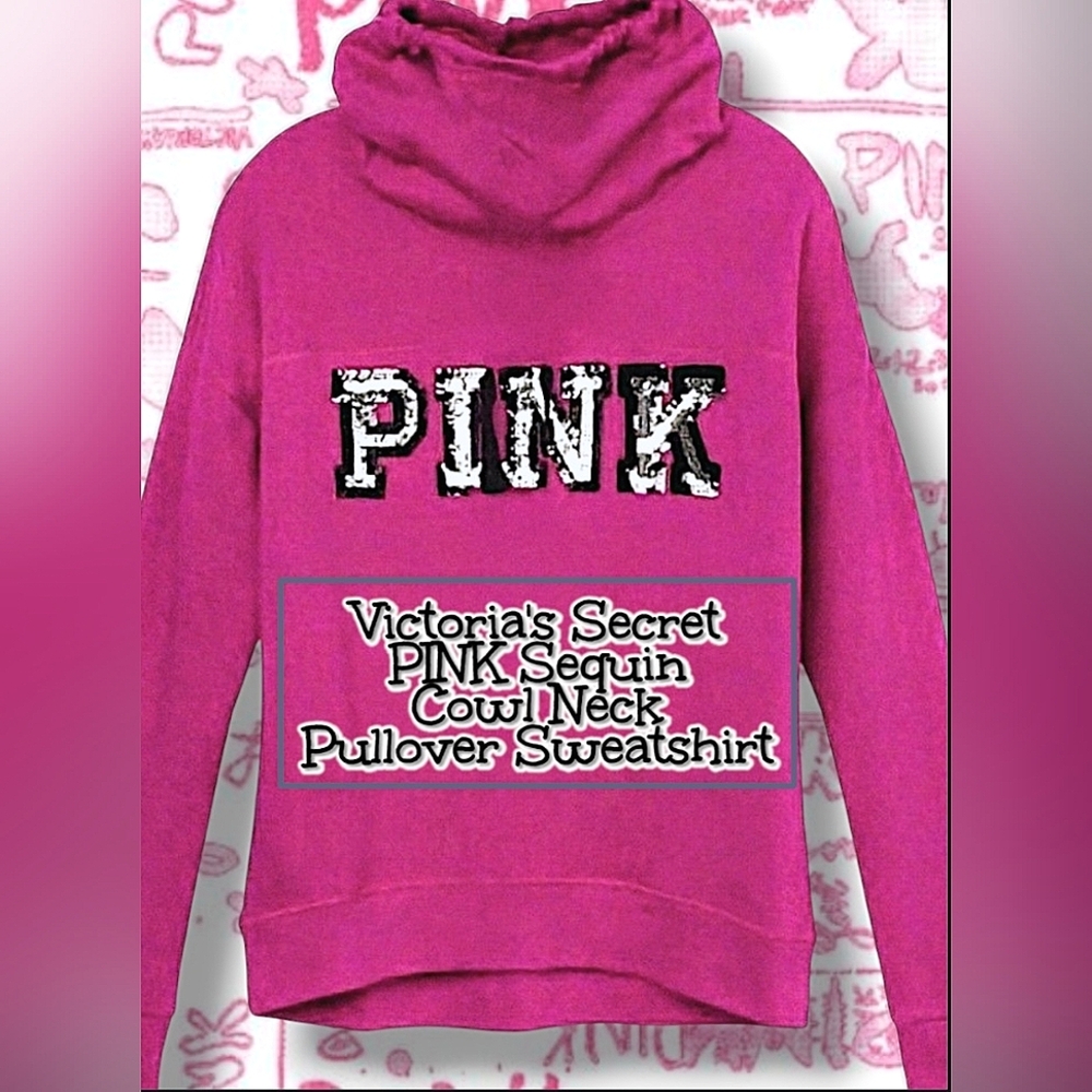 Victoria's Secret PINK Bling Sequin Cowl Neck Pullover Sweatshirt Extra Small